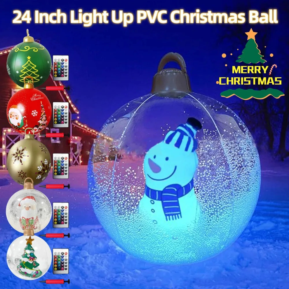 60cm Giant Inflatable Christmas Balls Light Up PVC Big Balls Xmas Tree Decorations Outdoor Holiday Yard Lawn Christmas Balloon