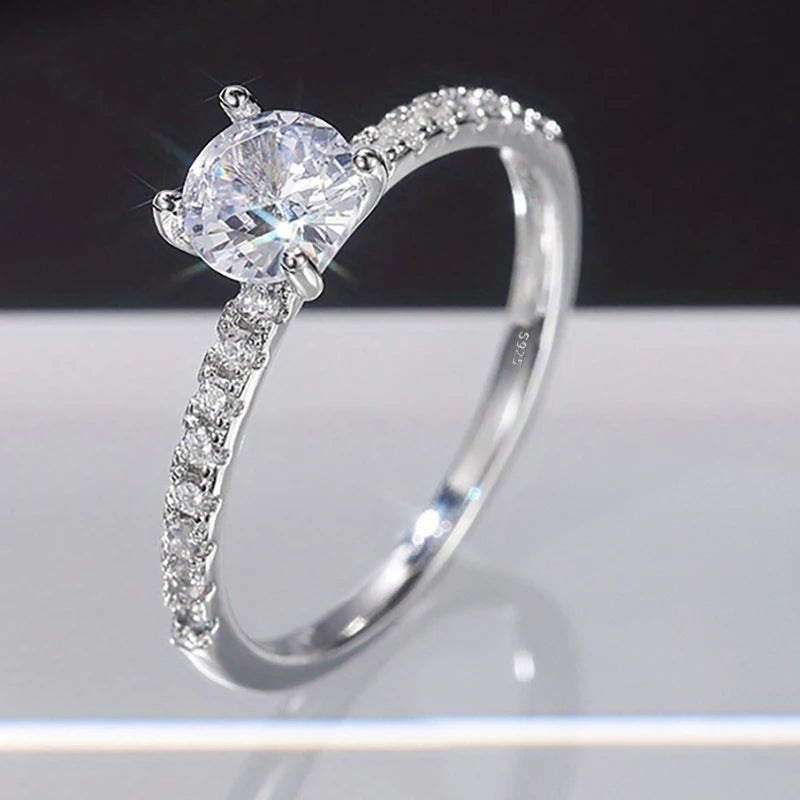 Huitan 925 Sterling Silver Rings for Women Simple and Classic 4 Claw Setting CZ Rings Engagement Wedding Eternity Fine Jewelry - You Offer