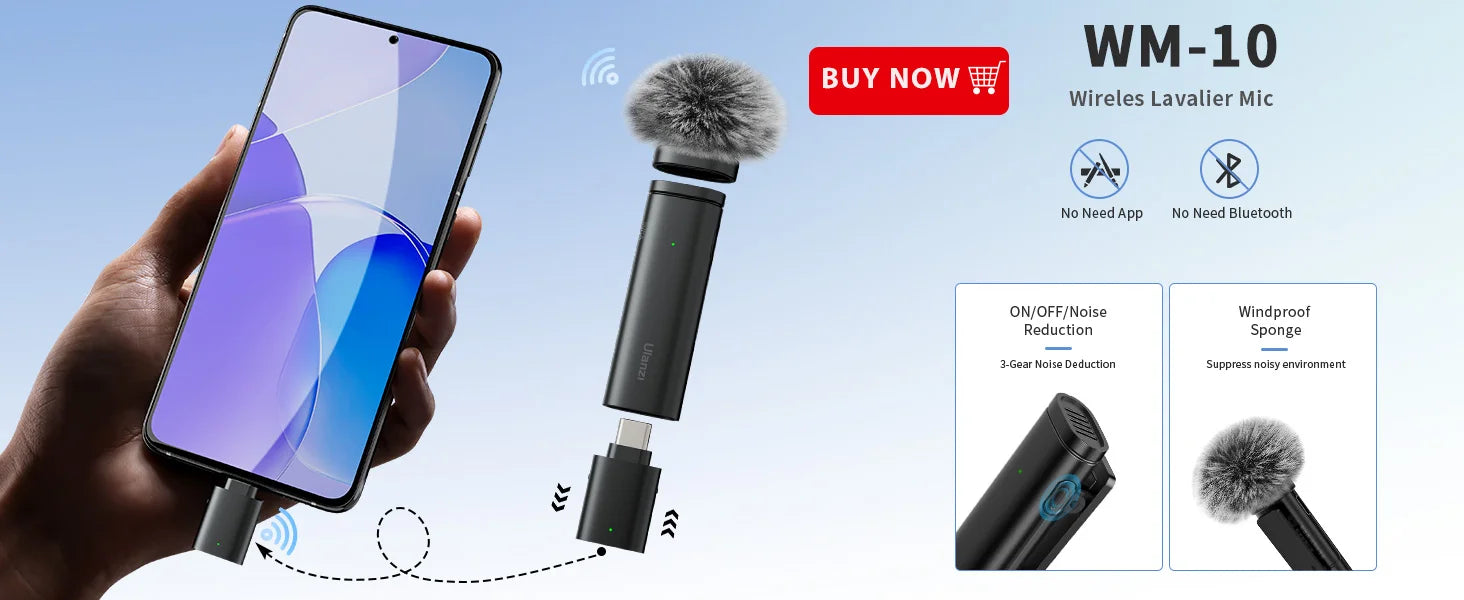 Ulanzi J12 Wireless Lavalier Microphone Audio Video Recording Mini Mic Plug Play For Smartphone Android iPhone Live Broadcast