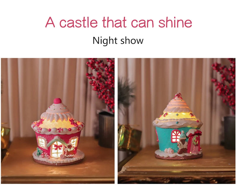 2023 Christmas Luminous Castle Christmas Tree Decoration Ornaments Soft Clay Cute Macaron Accessories Xmas Holiday Supplies