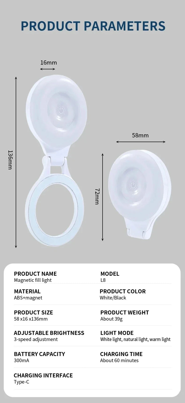 Pocket Magnetic LED Selfie Light For IPhone IPad Mobile Phone Laptop Flash Fill Video Photo Ringlight Photography Lamp