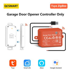 QCSMART ZigBee 3.0 Garage Door Wireless Sensor Opener Controller Tuya Smart Life App Remote Voice Control Google Assistant Alexa