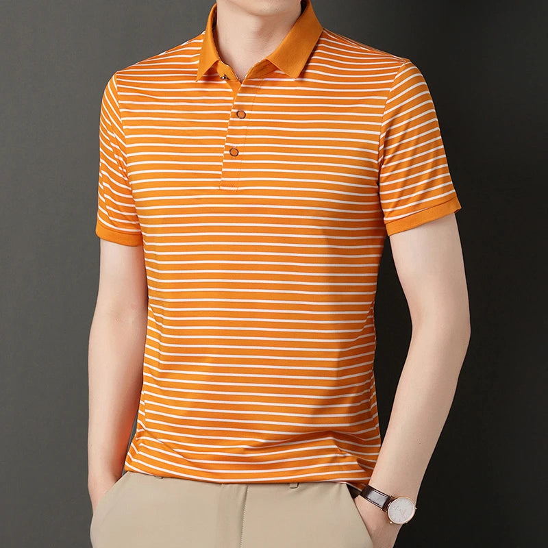 2026 Men's New Striped Cotton Business Casual Short Sleeved POLO Shirt Fashion Short Sleeved Comfortable and Breathable Top