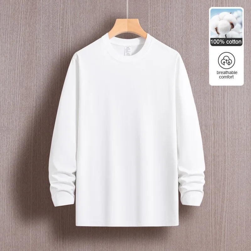 Top Quality 100 % Cotton Fashion Brand Plain Round Neck Trending New T Shirts Men Long Sleeve Tops Casual Classic Mens Clothes