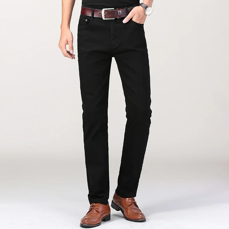 Men's Jeans Pure White Fashion Elastic Slim Youth Slimming Straight Leg Male Pants Business Casual Middle Age High End Trousers - You Offer