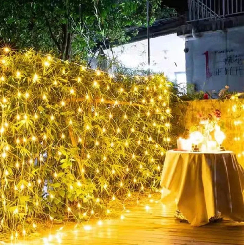 EU Plug Led Net Mesh String Lights 220V Street Garlands Christmas Decorations Outdoor New Year Wedding Party Garden Bush Decor