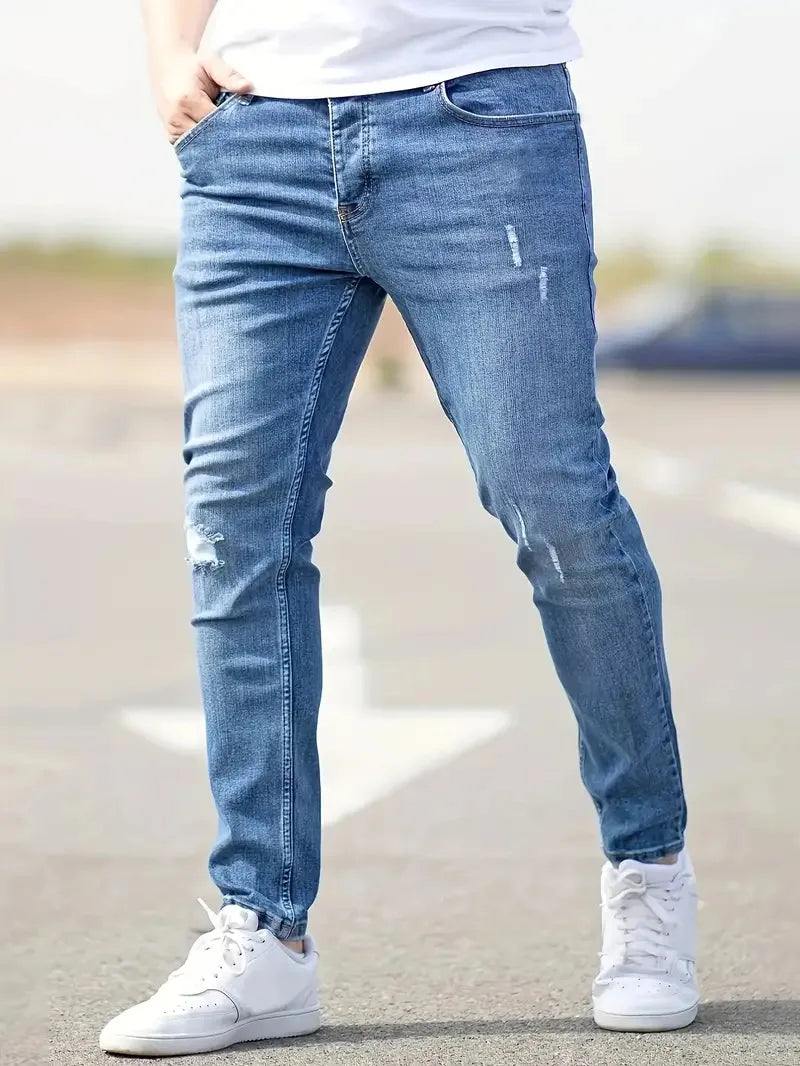 Mens Jeans Casual Skinny Pants Stretch Denim Trousers Male Slim Fit Straight Pants Fashion Jeans Soild Pencil Pants Man Clothing - You Offer