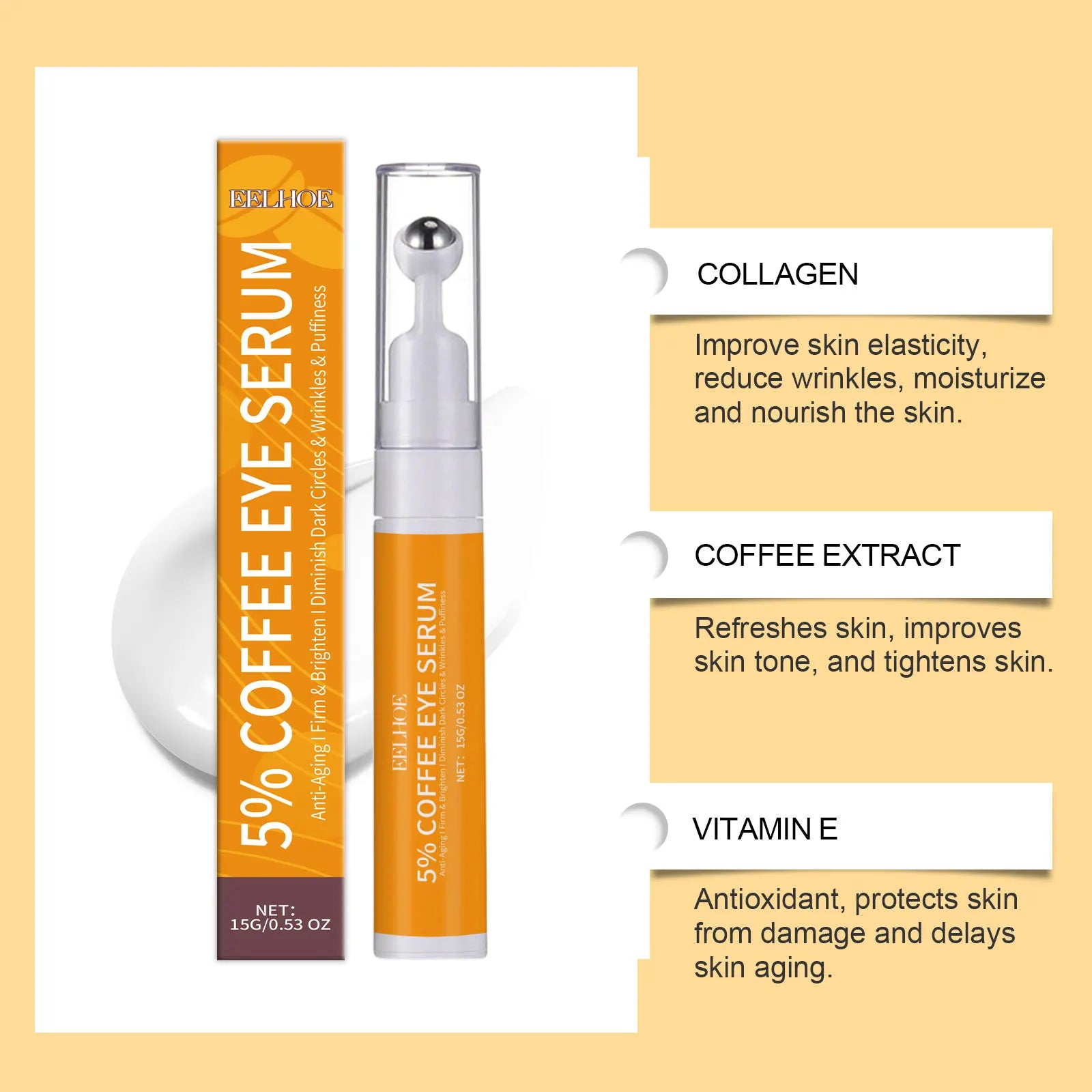 Anti-Wrinkle Eye Serum Roller Fade Eye Fine Line Collagen Lightens Dark Circles Bags Puffiness Tighten Under Eyes Skin Care