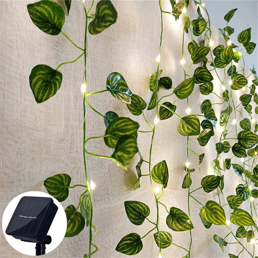 10m 100led Solar String Fairy Lights Outdoor Waterproof Ivy Lights LED Artificial Maple Leaf Christmas for Garden Decoration