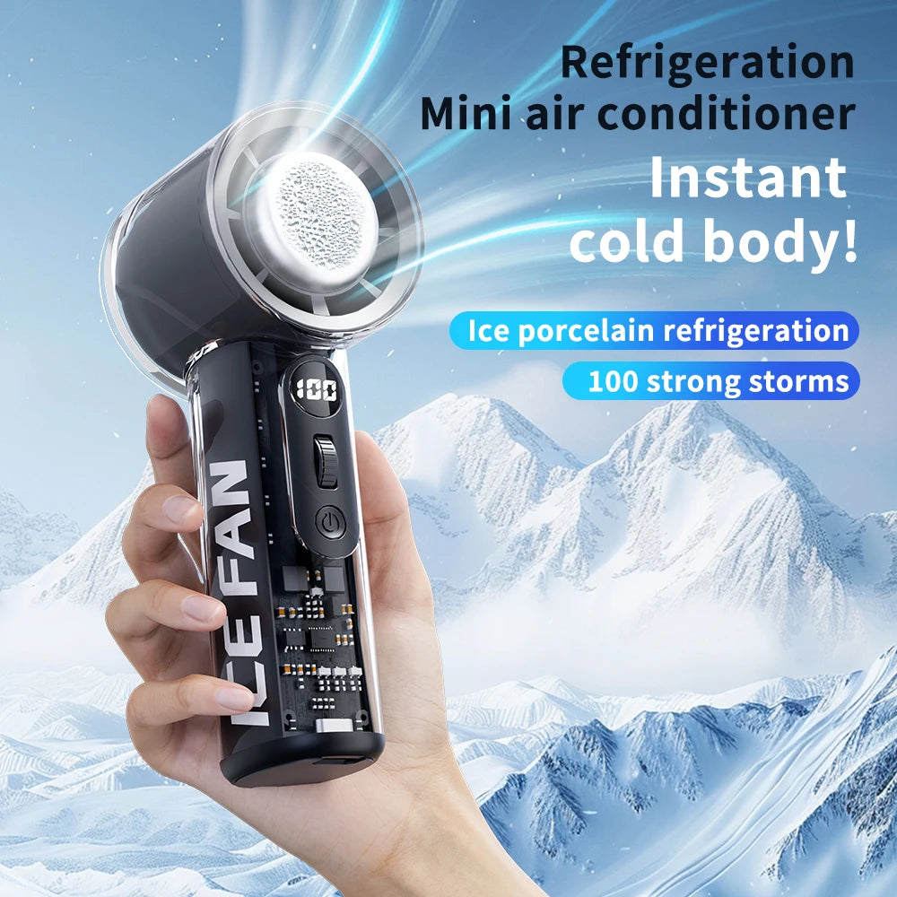 2025 New Mini Semiconductor Refrigeration Handheld Fan USB Portable 3000mAh Cooling High-speed Ice Pack Handheld Electric Fan