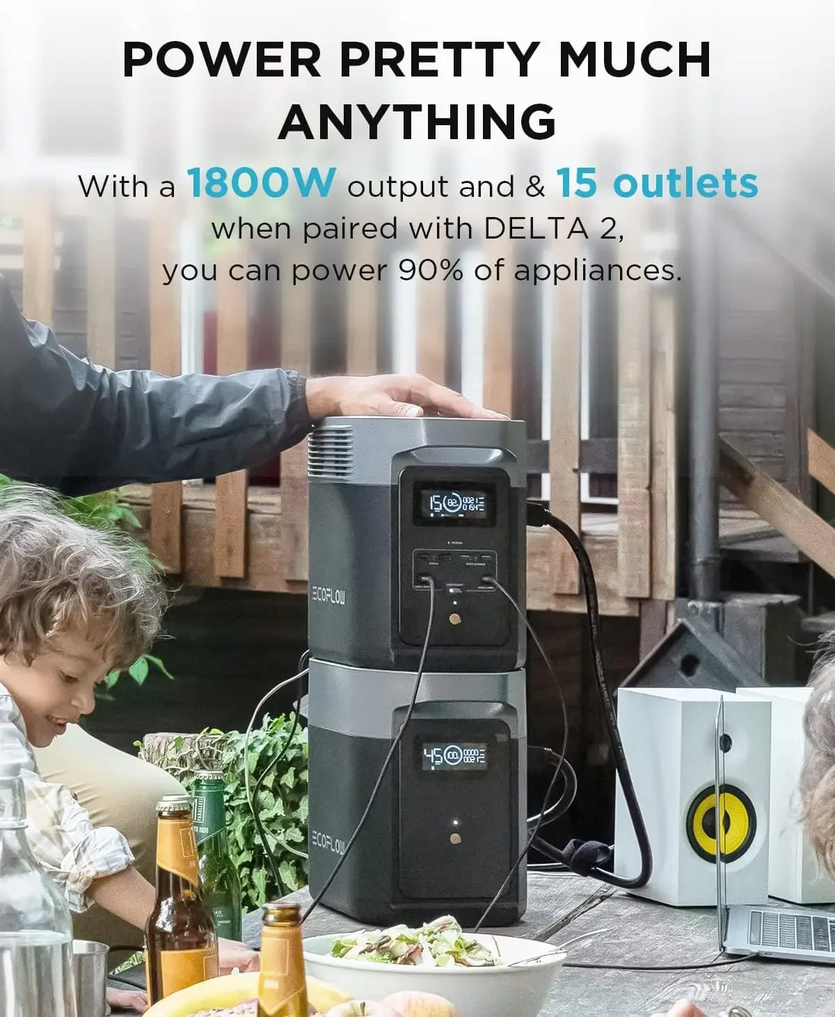 Portable Power Station DELTA2 with Smart Extra Battery, Expand Capacity from 1024Wh to 2048Wh, Solar Generator for Home Backup
