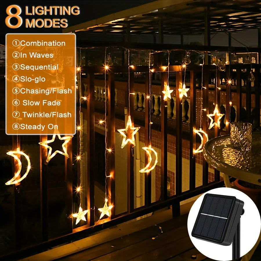 Star Moon Solar Battery String Lights 8Mode Outdoor Christmas Garland LED Fairy Light for Ramadan Festoon Wedding New Year Decor