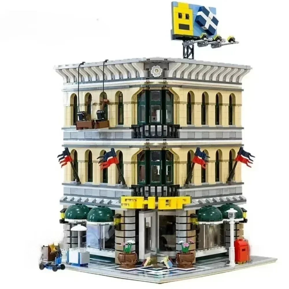 Creative Expert Brick Bank Cafe Corner Model MOC Street View House Building Blocks Toys Pet Book Shop Town Hall Downtown Diner