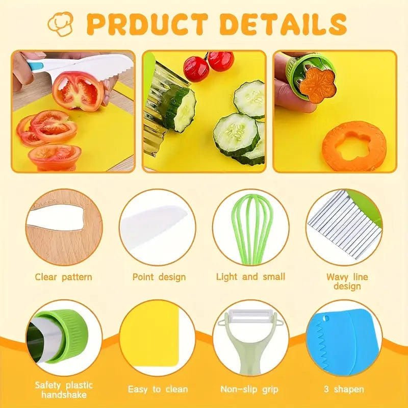17PCS Kids Cooking Sets Real Cooking Montessori Kitchen Toys for DIY Plastic Kitchen Accessories Tools Toddlers Kids Safe Knives - You Offer