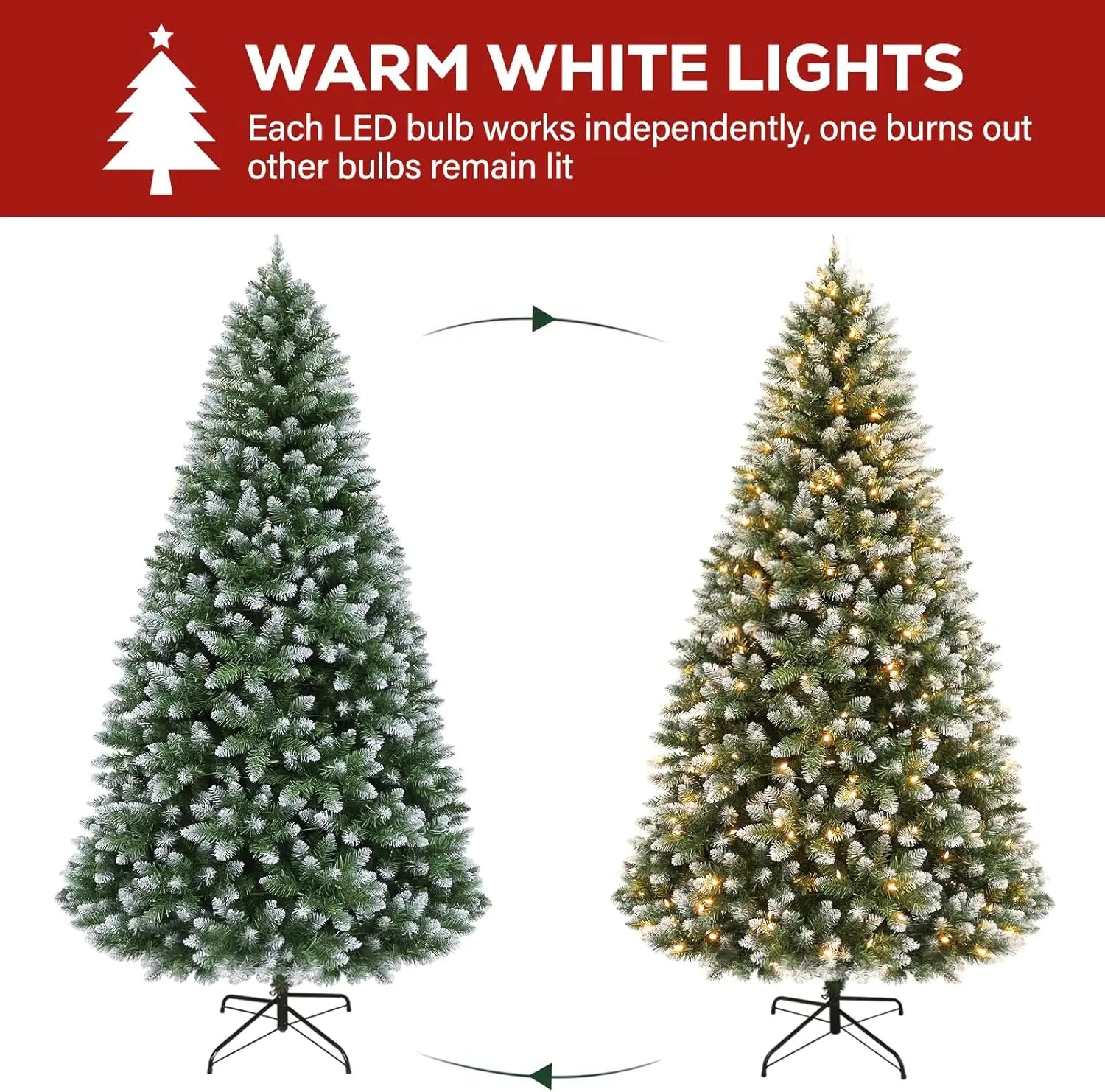 7.5 ft Prelit Christmas Tree, 350 Warm White Lights, 1446 Branch Tips, Metal Stand