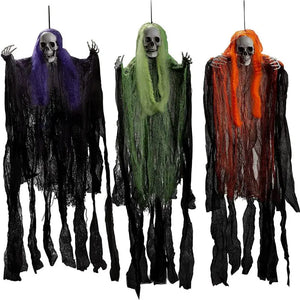 Hanging Halloween SkeletonGhosts Decorations Grim Reapers for Halloween Outdoor Halloween Sound Control Light Up Ghost