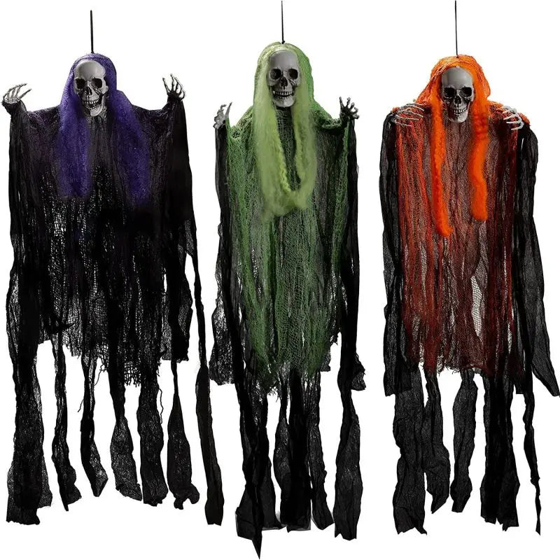 Hanging Halloween SkeletonGhosts Decorations Grim Reapers for Halloween Outdoor Halloween Sound Control Light Up Ghost
