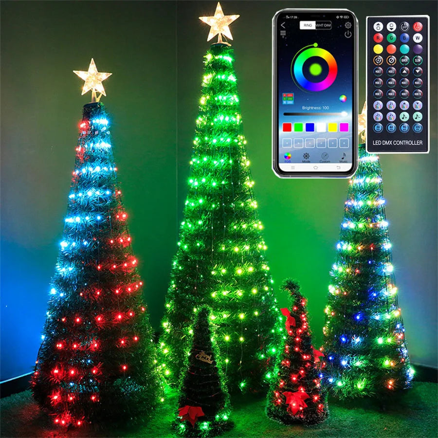 20M 200LEDs Smart App Control Christmas Tree String Light Outdoor USB Remote BT RGB Fairy Lights Garland for Wedding Party Decor