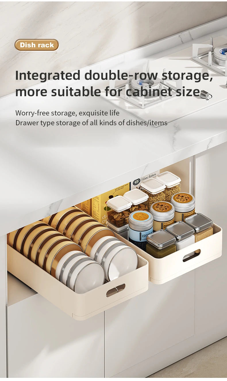 Kitchen Sliding Dish Rack Home Pull-out Drawer Bowl Storage Shelf Dish Drying Storage Box With Sliding Rail Kitchen Storage Rack - You Offer
