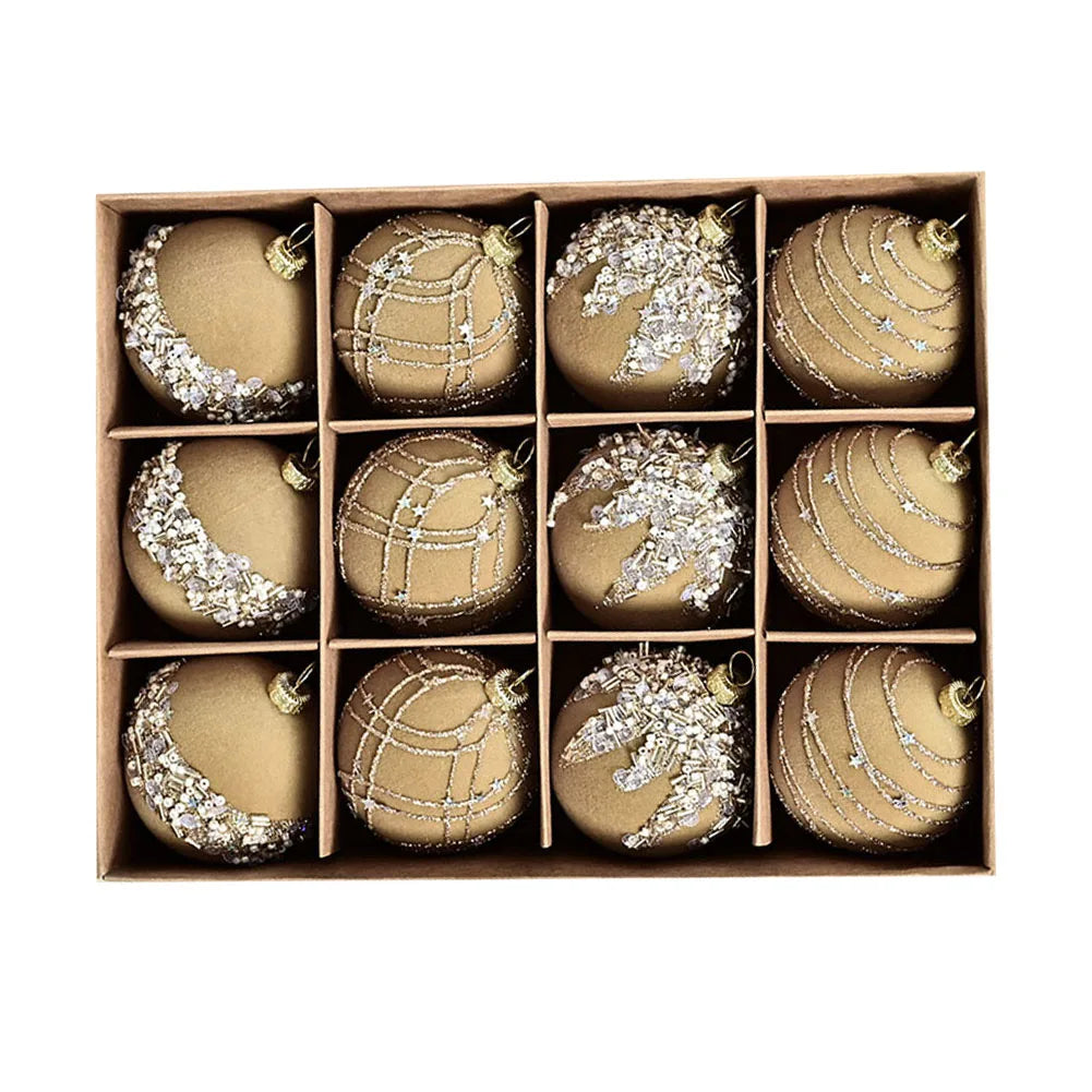 6CM 12PCS Premium Flocking Velvet Diamond Sequin Christmas Ball Window Hanging Home Christmas Decoration