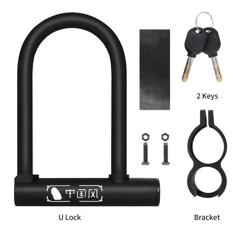 WEST BIKING Bicycle U Lock MTB Road Bike Padlock Portable Anti-theft Safety Motorcycle Scooter Cycling Lock Bicycle Accessories - You Offer