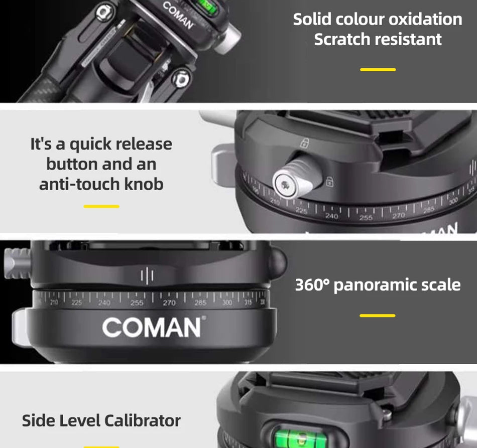 COMAN Zero F38 Carbon Fiber Travel Tripod Lightweight Professional Dslr Camera Tripod For Film making Smartphone Maxload 39.6lbs