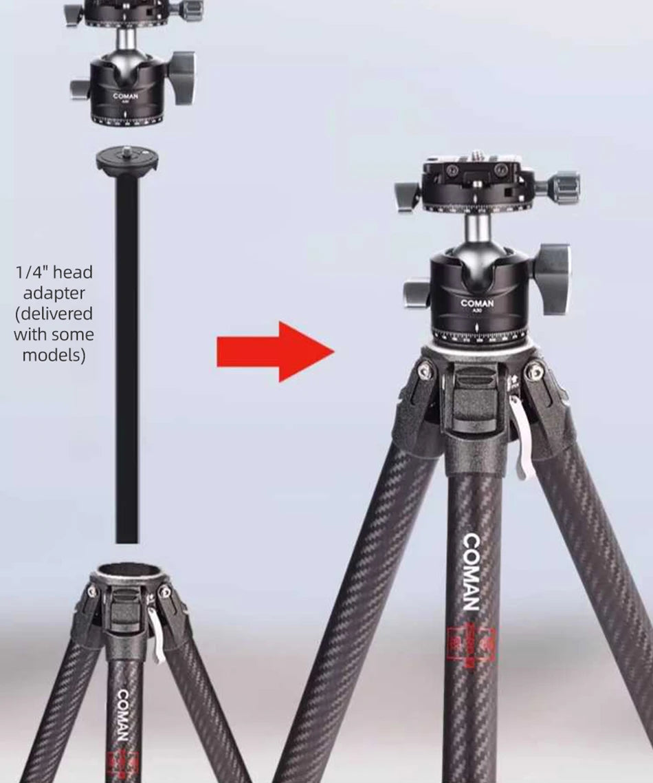 COMAN Zero F38 Carbon Fiber Travel Tripod Lightweight Professional Dslr Camera Tripod For Film making Smartphone Maxload 39.6lbs