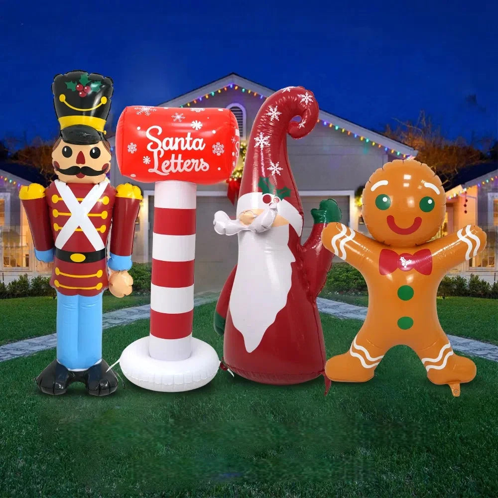 PVC Christmas Inflatable Decorations Santa Gingerbread Man Nutcracker Soldier Postbox Ornaments Christmas Outdoor Garden Decor