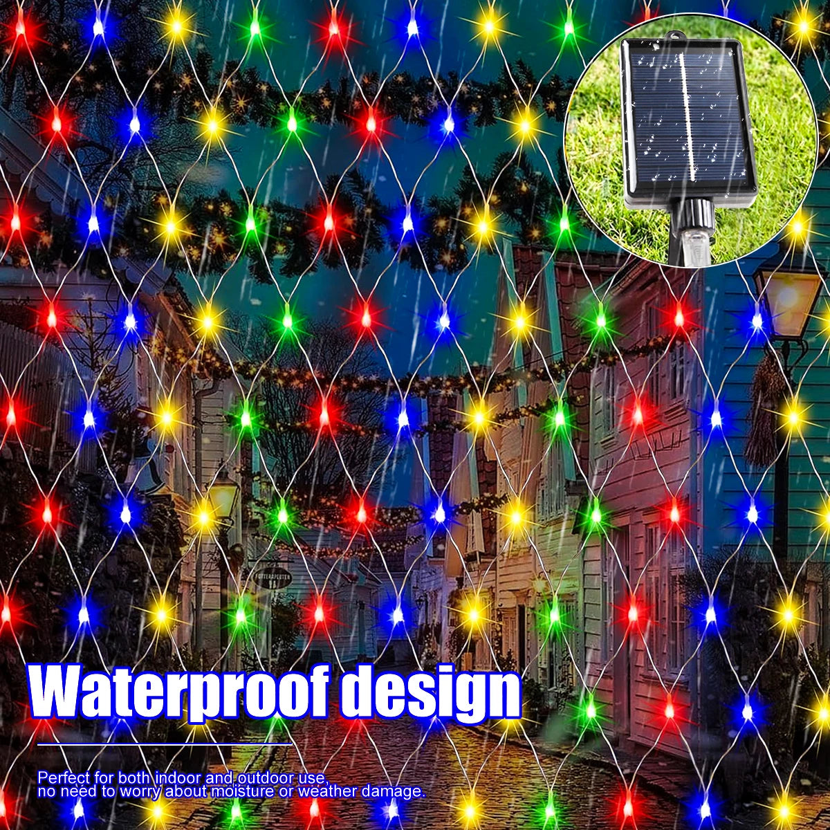 9.8*6.6Ft Solar Lights Net Waterproof 8 Lighting ModesOutside Garden Twinkle Lights For Patio Wall Roof Balcony Christmas Decor