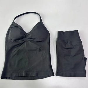 2 sets of sportswear, peach-bottomed shorts set, drawstring top, seamless impact tight shorts, yoga outfit, fitness set