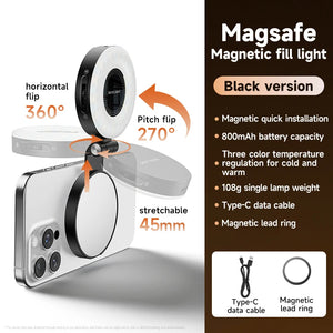 LED Selfie Fill Light for Magsafe Phone Adjustable Brightness Magsafe-Compatible Smartphone Vlog Photography Video Accessory