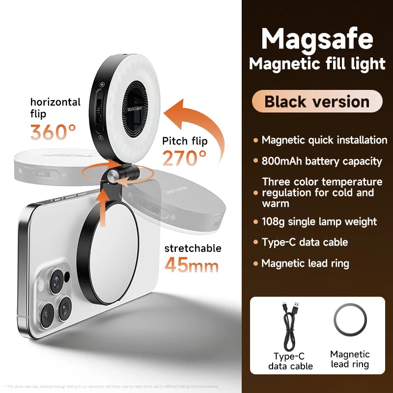 LED Selfie Fill Light for Magsafe Phone Adjustable Brightness Magsafe-Compatible Smartphone Vlog Photography Video Accessory