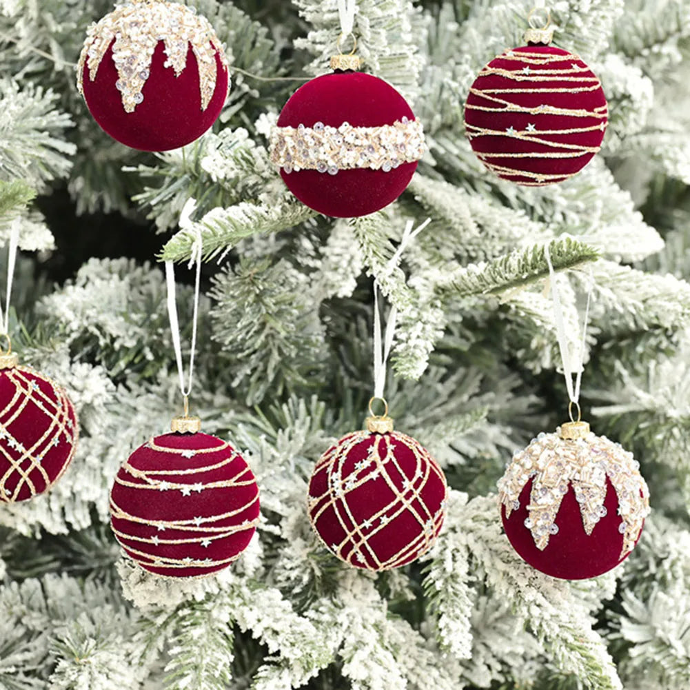 6CM 12PCS Premium Flocking Velvet Diamond Sequin Christmas Ball Window Hanging Home Christmas Decoration