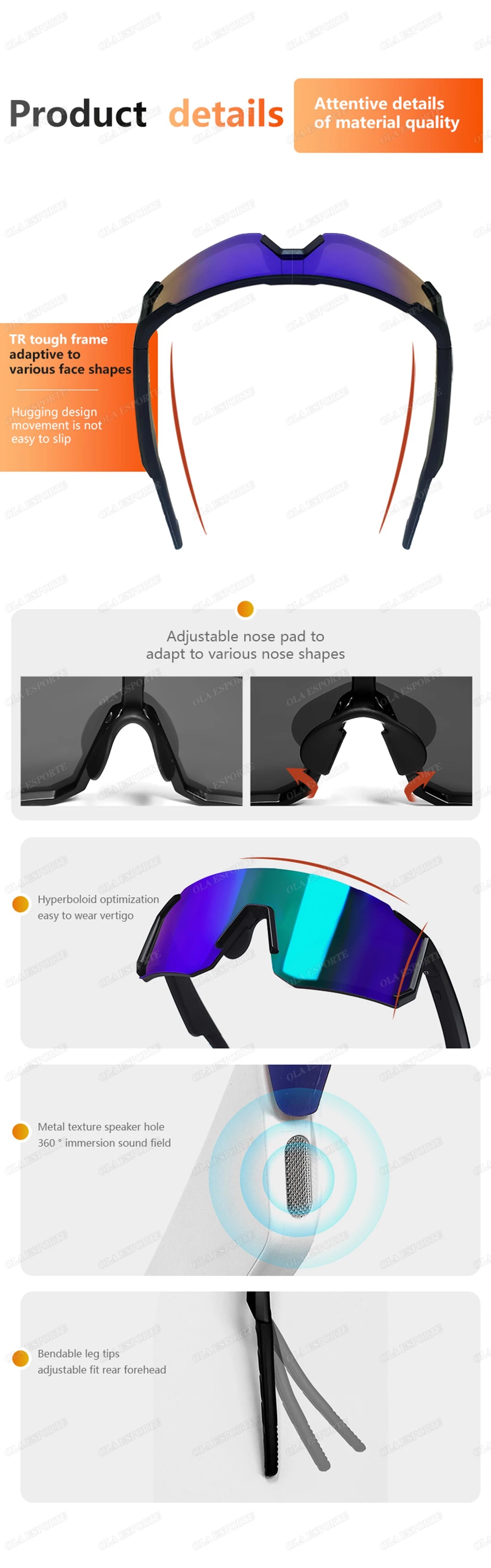 Newest audio Outdoor Smart Glasses Wireless Bluetooth Call Music Cycling Sports Headphone UV Protection Sunglasses for Men Women