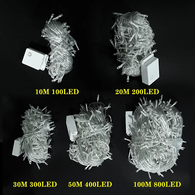 LED Garland String Lights 10m 30m 50m 100m Christmas Tree Wedding Decoration Waterproof Fairy Light Indoor Outdoor 220V EU Lamp