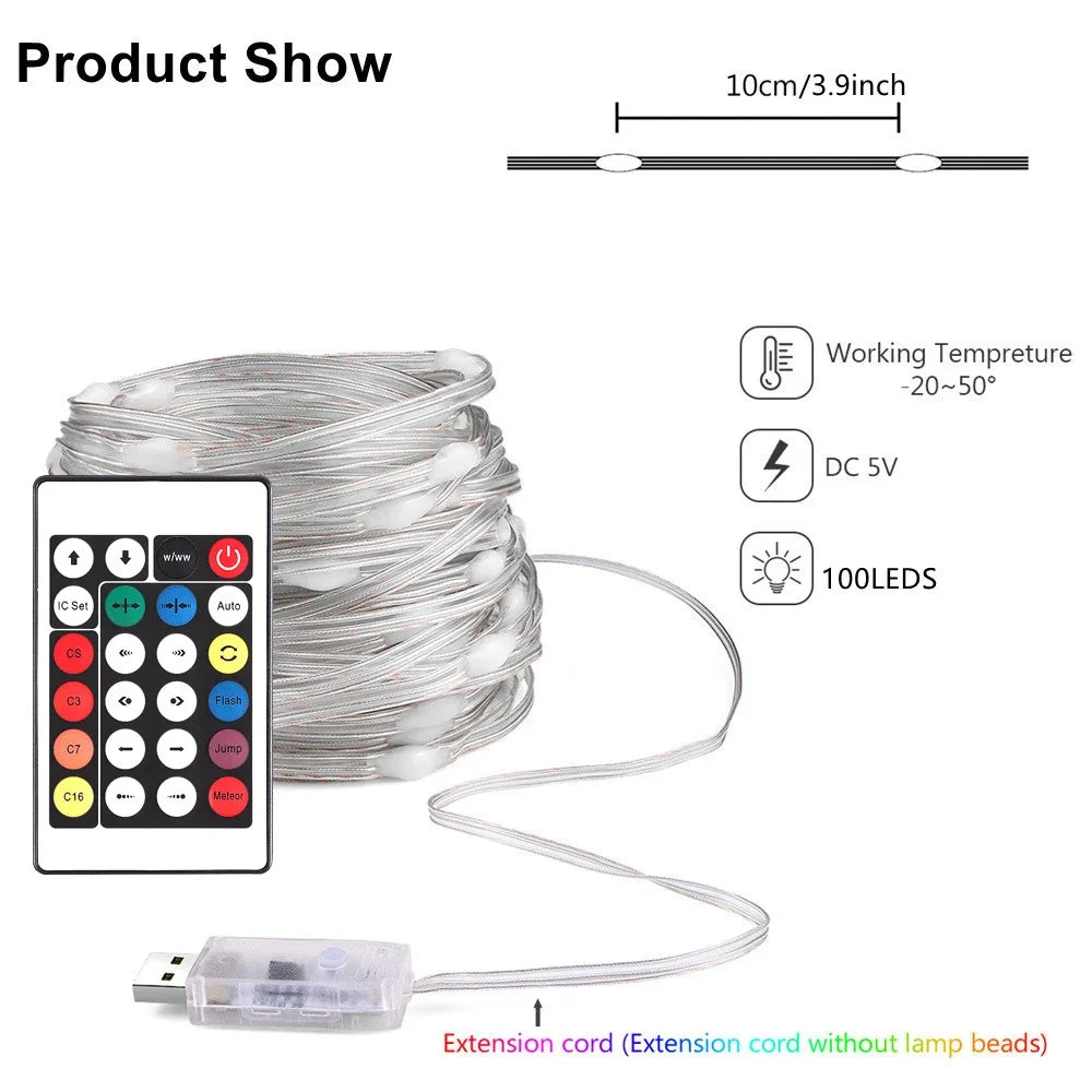 Smart USB Bluetooth App Control LED String Light Waterproof Outdoor Fairy Lights For Party Christmas Tree Lights Wedding Decor