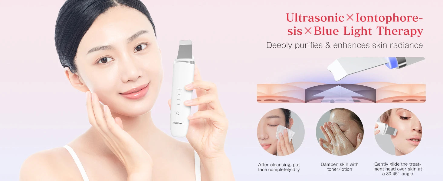 MAXGROOM Ultrasonic Skin Scrubber Peeling Blackhead Remover Deep Face Cleaning EMS Ion Ance Pore Cleaner Facial Shovel Cleaner
