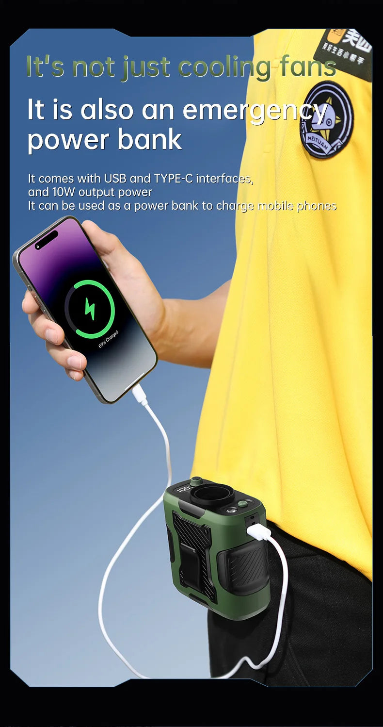 2025 13500RPM High-speed Waist Hanging Electric Fan Portable 6000mAh Power Bank Clip Waist Outdoor Construction Site Small Fan