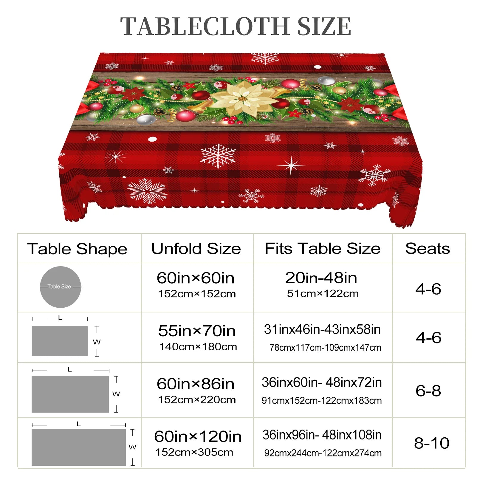 1 Piece Christmas Round and Rectangular Tablecloth, Various Sizes, Holly Berry Bow Snowflake Print Pattern Red Tablecloth for Daily Home Kitchen, Terrace Use, Gifts