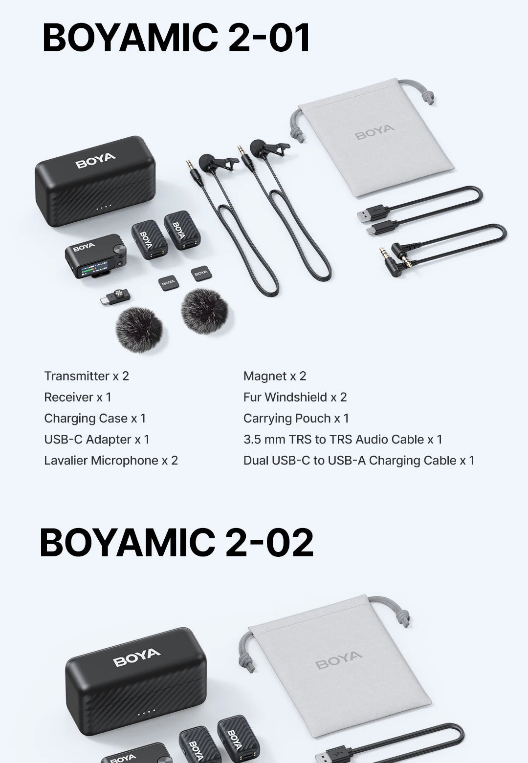 BOYA BOYAMIC 2 Professional Wireless Lavalier Lapel Microphone for iPhone USB-C Android Camera for Live Streaming Recording Vlog
