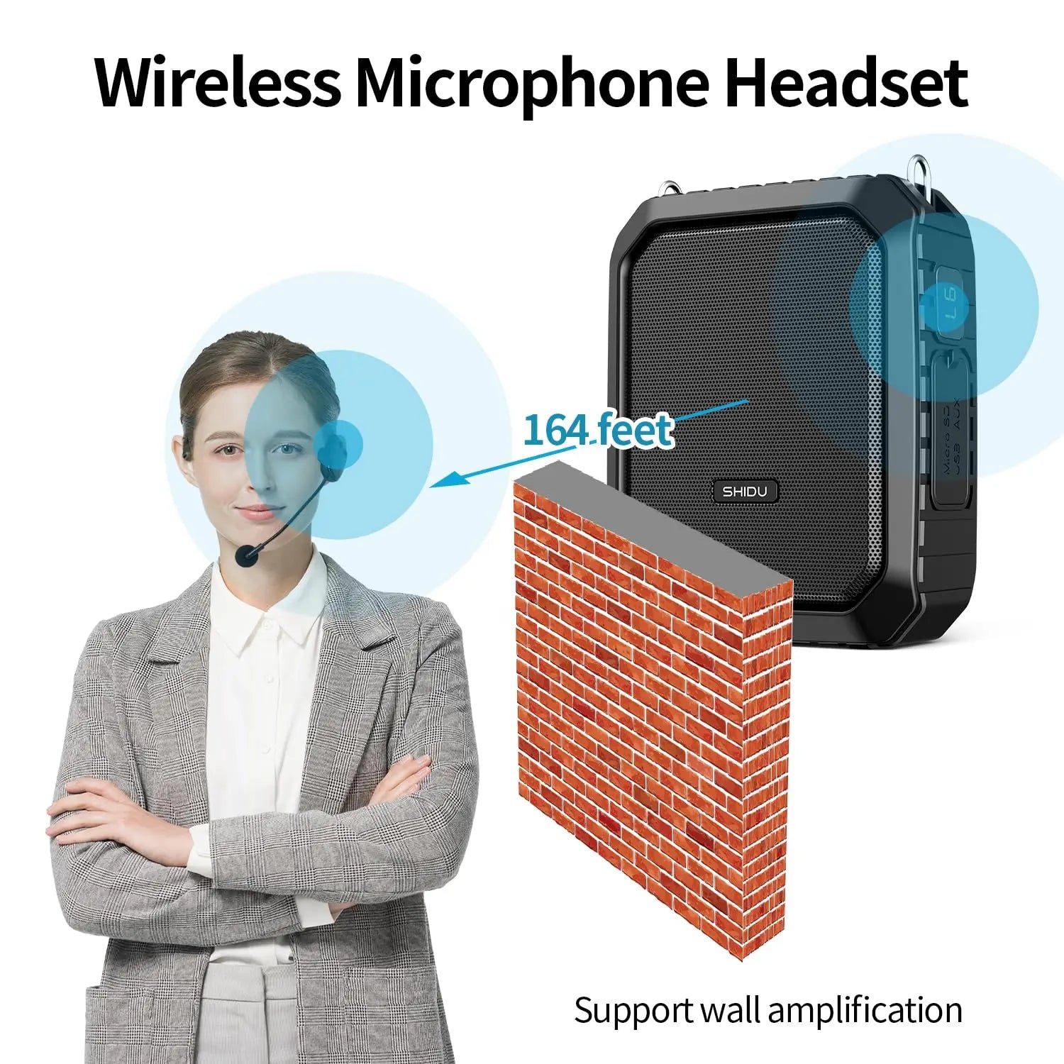 SHIDU Voice Amplifier for Teacher with Wireless Microphone Headset, IPX5 Waterproof Bluetooth Speaker, 4400mAh Power Bank M800