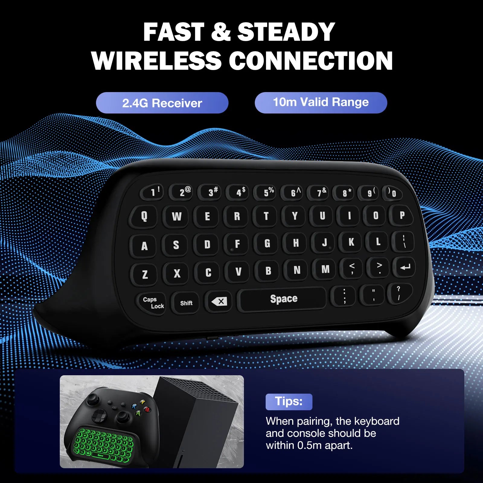 MoKo RGB Backlight Keyboard for Xbox One Controller,Xbox Series X/S,Wireless Chatpad Keypad w/ 2.4G Receiver, Xbox Accessories