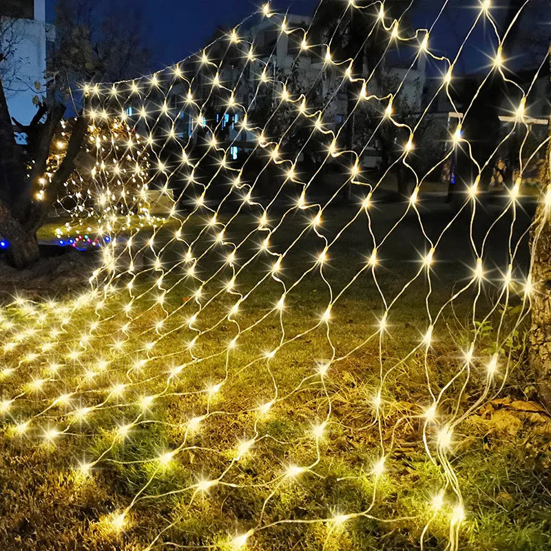 Garden Wall Outdoor Room Decoration Curtain LED Net Mesh Fairy Lights String Christmas Wedding Garland for Bedroom EU Plug 220V