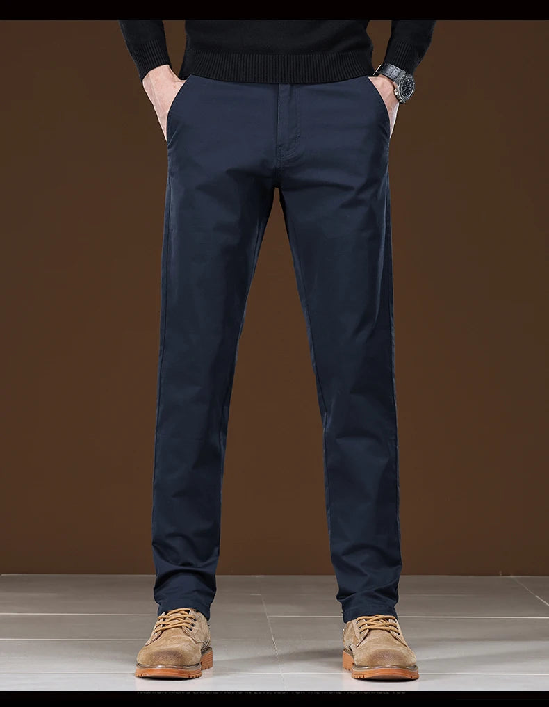 Winter Fleece Men's Casual Pants Business Straight Thick Warmth Fashion Velvet Trousers Classic Solid Color Slim Plush Pants