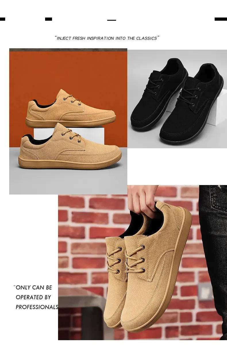 Men Suede Casual Wide Toe Shoes Beige Thick Soled Lace Up Walking Shoes Also Suitable for Designer Retro Style Denim Boot Sizes