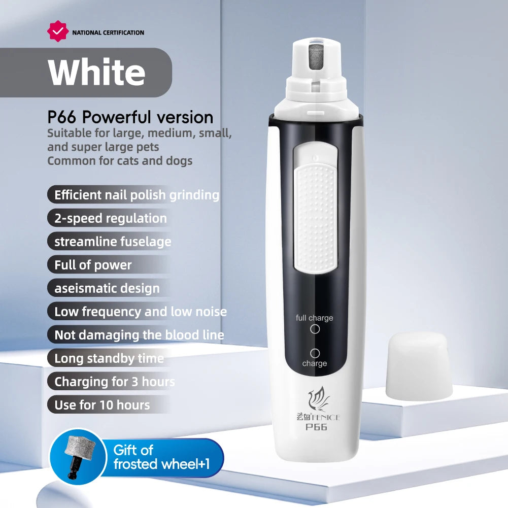 Fenice P66 USB Charging Electric Nail Grinder Rechargeable Quiet Pet Nail Clippers with Free Grinding Wheel for Dogs/Cats/Pets