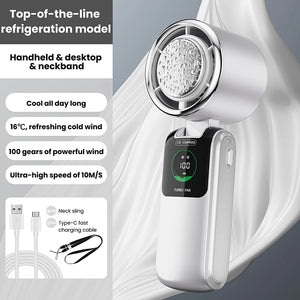 2025 New Ice Pack High-Speed Handheld Eletirc Fan 100 Speed Adjustable Folding Mini Fan Portable Outdoor Hanging Neck Small Fan