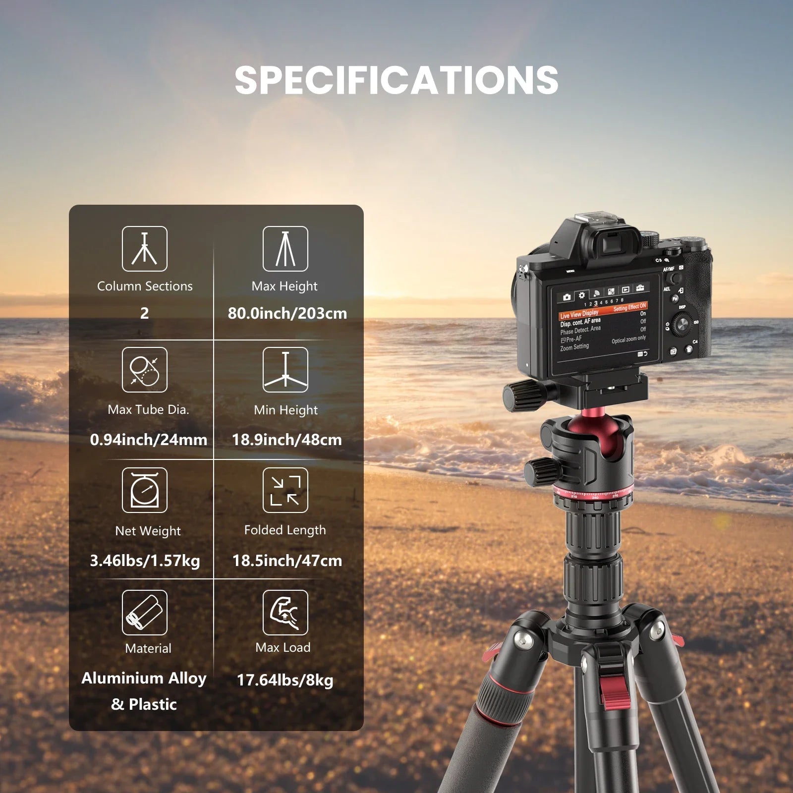 68'' Tripod for Camera Mobile Phone Flexible Travel Professional Camera Tripod Stand Video Aluminum Monopod for Dslr Ball Head