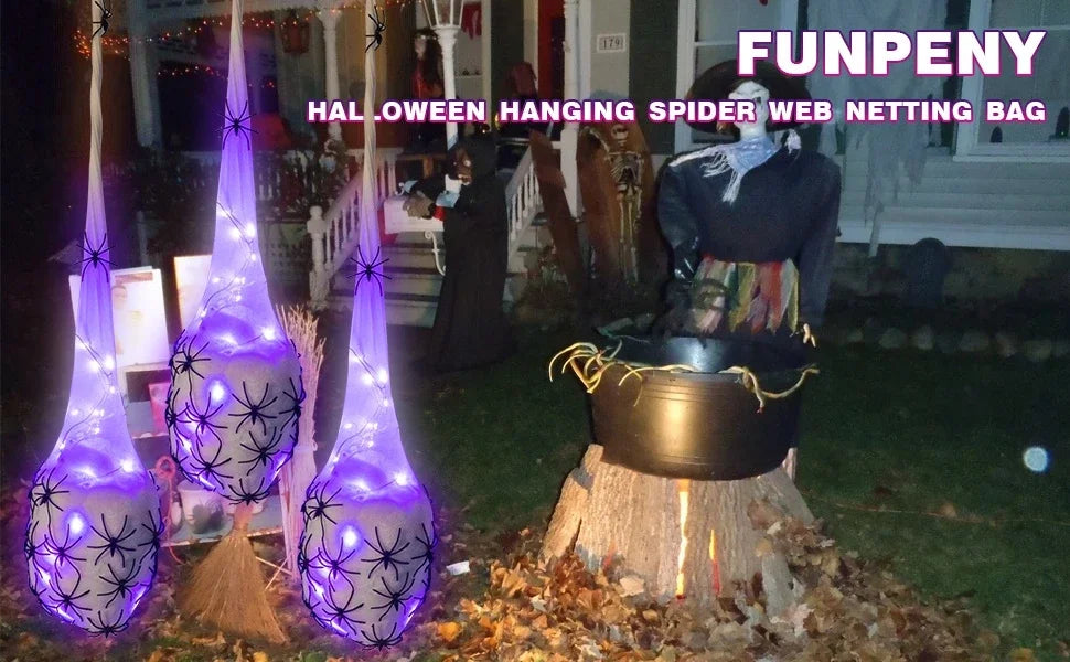 Halloween Glowing Spider Egg for Porch Lawn Wall Hanging Light-up Web Prop Creepy Spooky Party Outdoor Halloween Decoration