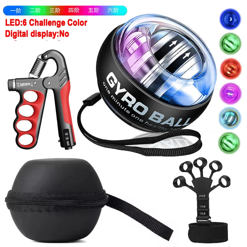 LED Gyroscopic Ball Autostart Range Gyro Power Wrist Ball Self Start Fitness Exercise Equipment Arm Hand Muscle Strength Trainer